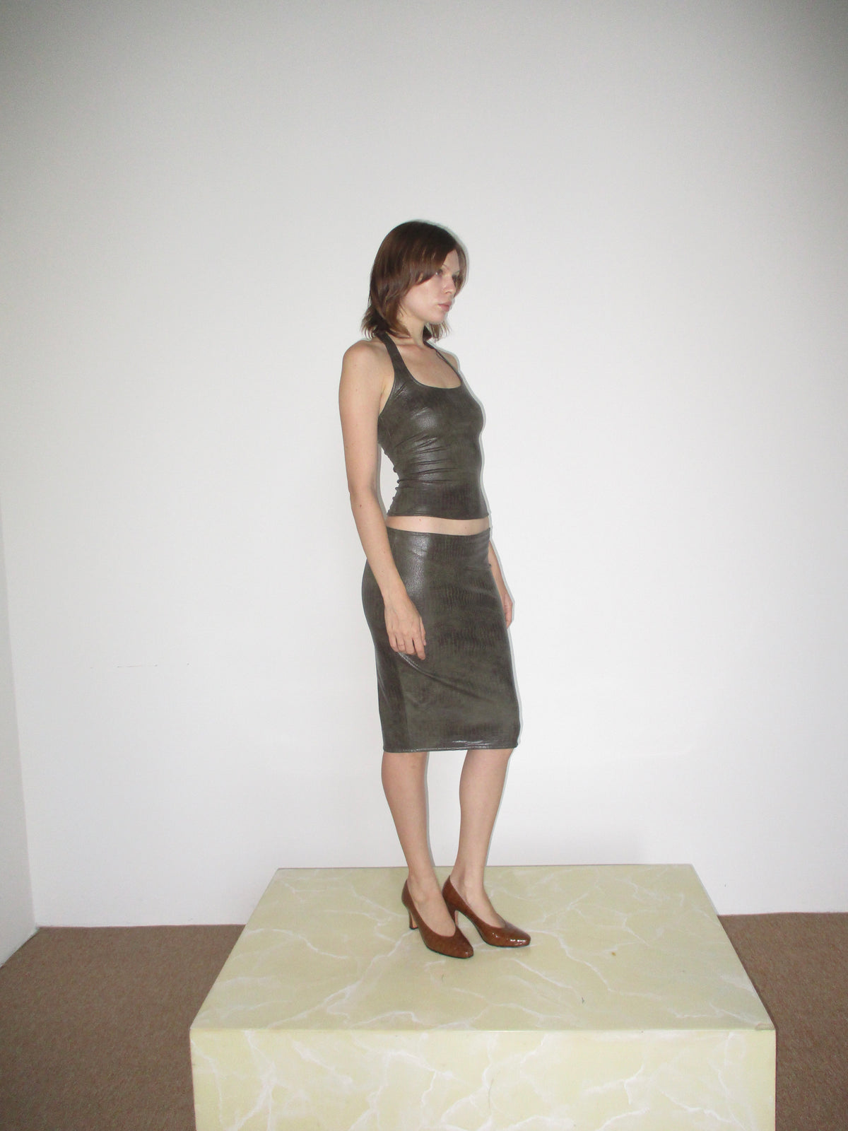 Rắn midi skirt - moss